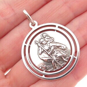 UNOAERRE 925 Sterling Silver Vintage Italy St. Christopher Religious Pendant